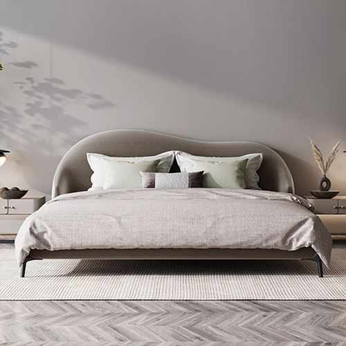 Curved Wingback Velvet Upholstered 160X200 Queen Bed-Grey
