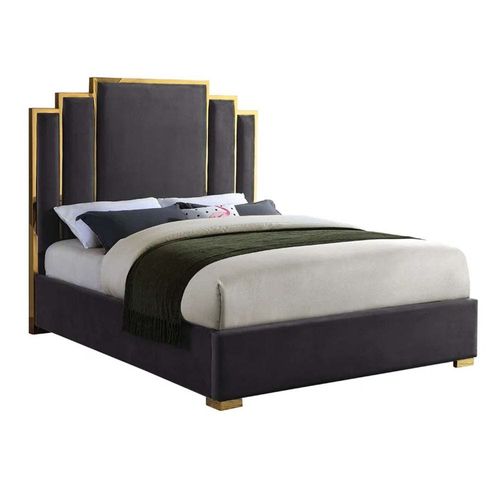 Harlen Velvet 160X200 Queen Bed /Charcoal
