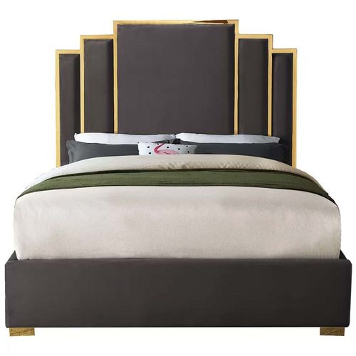 Harlen Velvet 160X200 Queen Bed /Charcoal