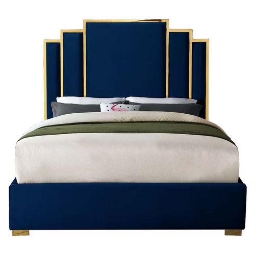 Harlen Velvet 160X200 Queen Bed /Navy Blue