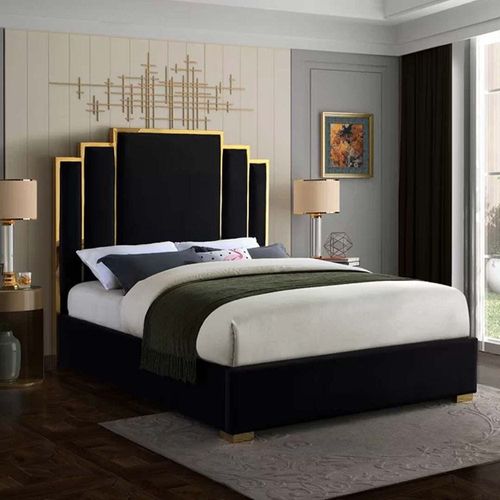 Harlen Velvet 160X200 Queen Bed /Black