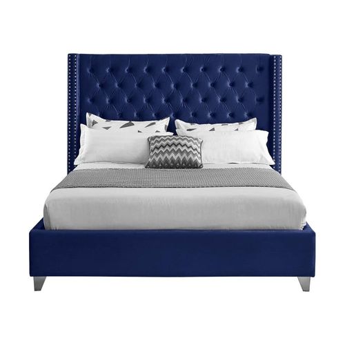 Aiden Velvet 180X200 King Bed/Navy Blue