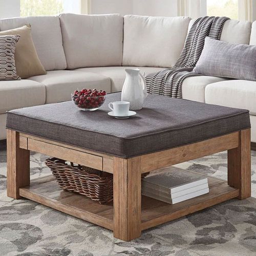 Lennon Square Storage Ottoman Coffee Table-Dark Grey linen
