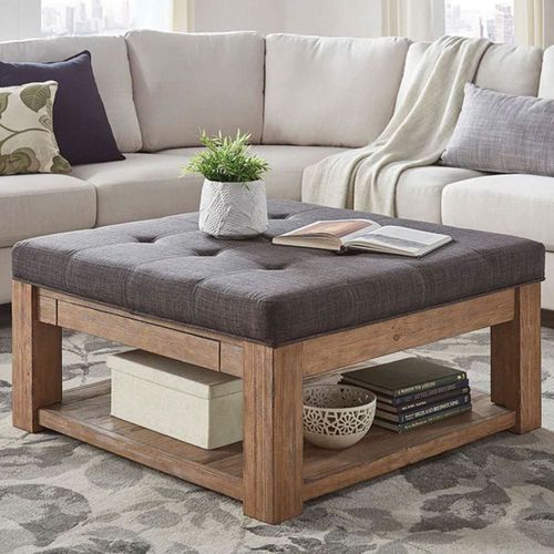 Lennon Square Storage Ottoman Coffee Table-Dark Grey linen