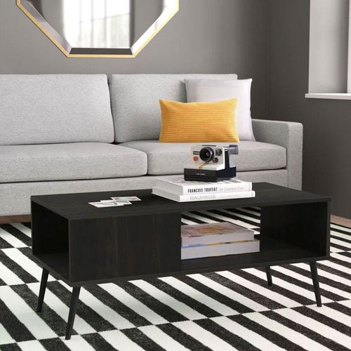 Davian 4 Legs Coffee Table with Storage-Black