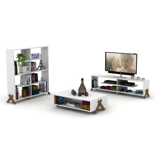 Jaeleah Cross Legs Coffee Table with Storage-White
