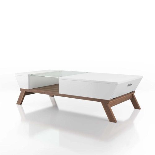 Browson Mid-Century Modern Glass Insert Coffee Table White