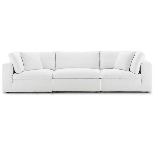 Modway Commix Down Filled Overstuffed 3 Piece Sectional Sofa Set-White