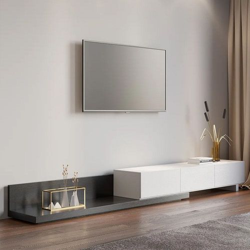 Nordic Extendable TV Stand and Media Console with 3-Drawer 80 inch-Black and White