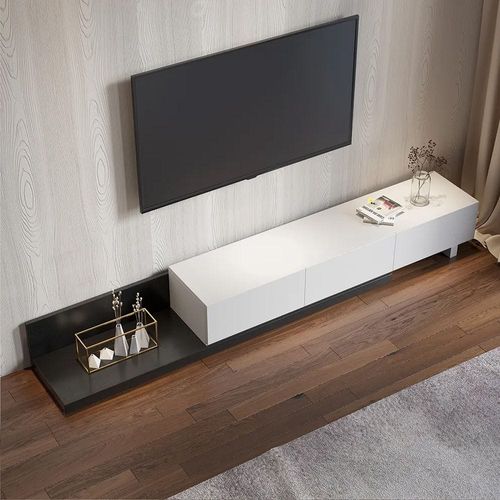 Nordic Extendable TV Stand and Media Console with 3-Drawer 80 inch-Black and White