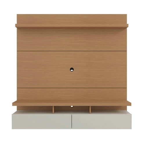 63 inch White Gloss Floating Entertainment Center with Storage Doors-White & Brown
