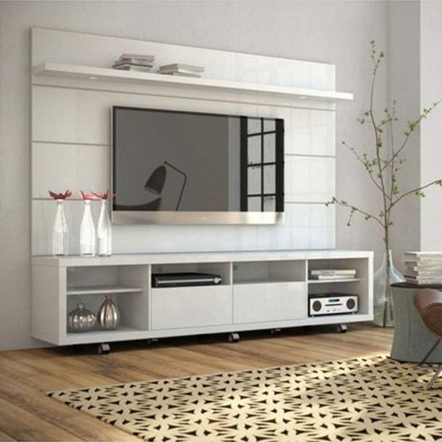 Cabrini TV Stand and Floating Wall TV Panel with LED Lights White