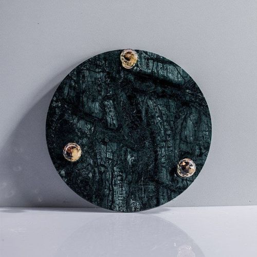 BLISS VIE ROUND MARBLE TRAY WITH LEGS-GREEN-SMALL