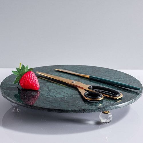 BLISS VIE ROUND MARBLE TRAY WITH LEGS-WHITE-SMALL