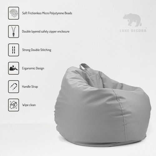 Luxe Decora Classic Round Faux Leather Bean Bag with Polystyrene Beads Filling (Kids - XS, Orange)