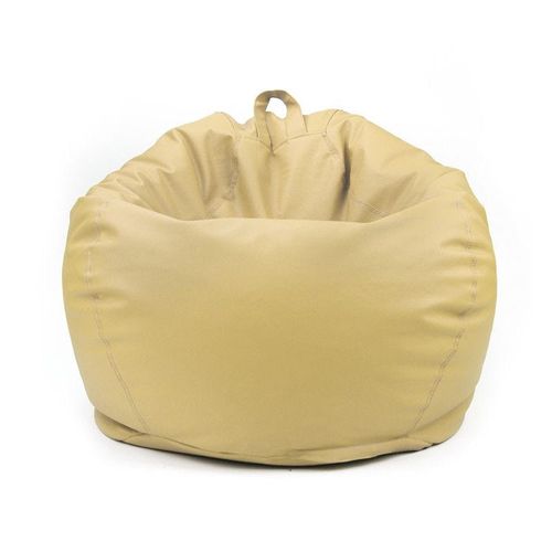 LUXE DECORA Classic Round Faux Leather Bean Bag with Polystyrene Beads Filling (L, Beige)