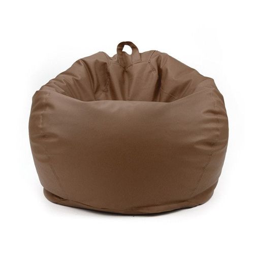 LUXE DECORA Classic Round Faux Leather Bean Bag with Polystyrene Beads Filling (L, Brown)