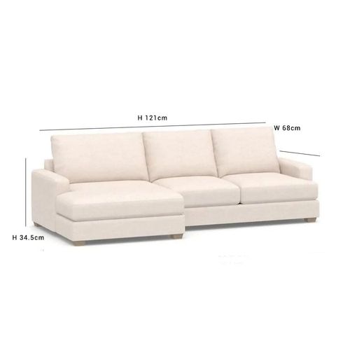 Elys 3 Seater Fabric Corner Sofa -Cream - L121cm x W68cm x H34.5xcm