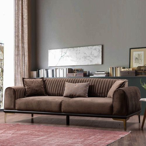 Arcala 3+1+1 Seater sofa  Fabric - Brown - L 220cm x W 70cm x H 85cm