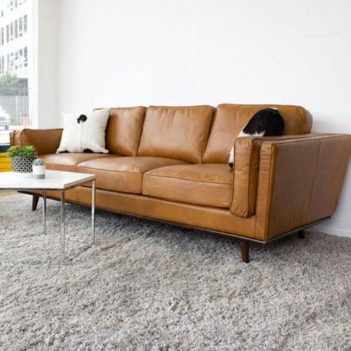 Lesa Square 3 Seater PVC Leather Sofa - Brown - L 223cm x W 83cm x H 85cm