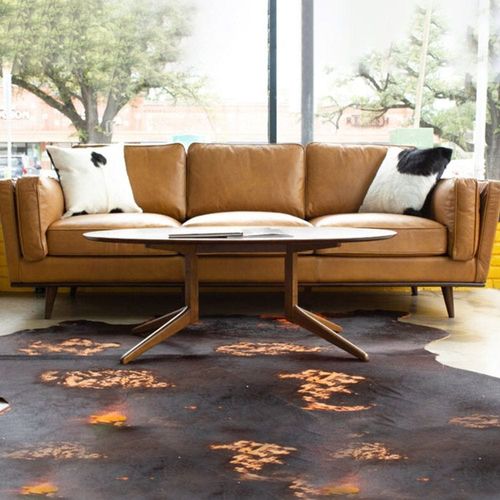 Lesa Square 3 Seater PVC Leather Sofa - Brown - L 223cm x W 83cm x H 85cm