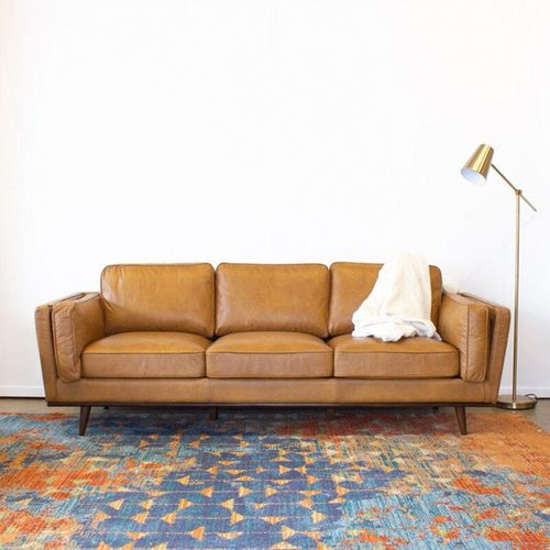 Lesa Square 3 Seater PVC Leather Sofa - Brown - L 223cm x W 83cm x H 85cm