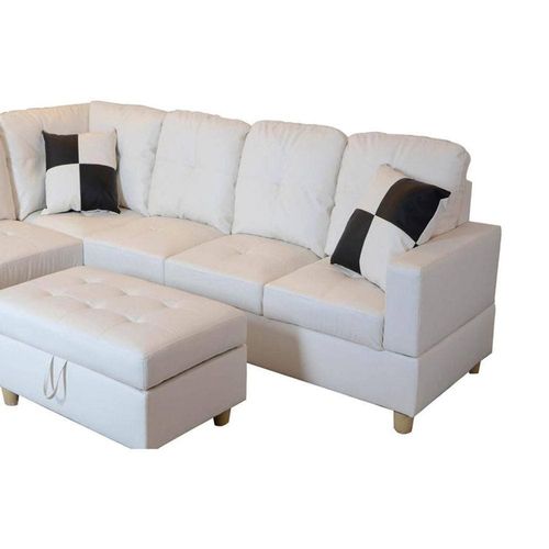 Airlaier 5 Seater Corner Sofa with Ottoman Leather - Ivory - L 261cm x W 187cm x H 81cm