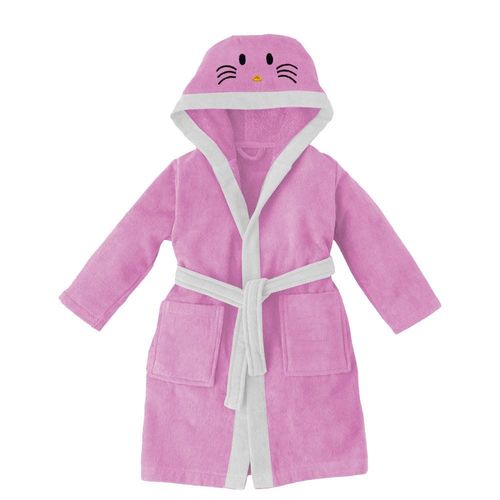  Kitty Embroidered Kids Bathrobe with Hood and Tie Up BeLight - Pink,08-10year
