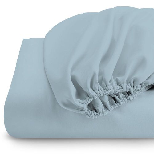Cotton Home 3 Piece Fitted Sheet Set Super Soft Metallic Blue King Size 180X200+30cm with 2 Pillow case