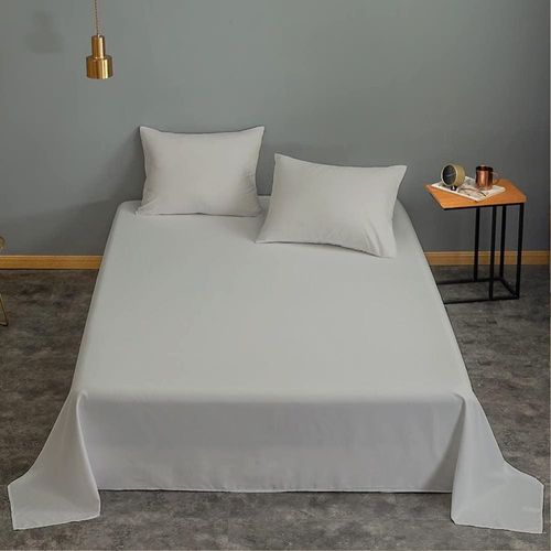 Cotton Home 3 Piece Flat Sheet Set Super Soft Grey Queen Size 200X220 cm with 2 Pillow case