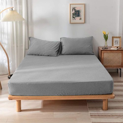  Jersey 1PC Fitted Sheet Grey- 90x190+25,  Jersey 1PC Pillowcase 48x74+ 12cm