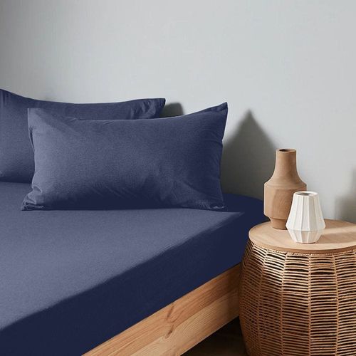  Jersey 1PC Fitted Sheet Navy Blue- 120x200+30, 2pc Pillowcase 48x74+12cm