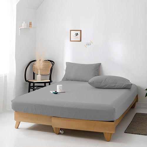  Jersey 1PC Fitted Sheet Grey- 160x200+30, 2pc Pillowcase 48x74+12cm