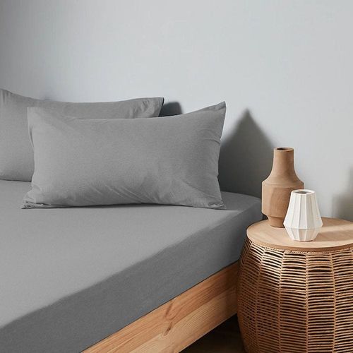  Jersey 1PC Fitted Sheet Grey- 180x200+30, 2pc Pillowcase 48x74+12cm