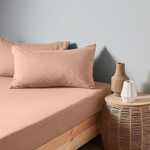  Jersey 1PC Fitted Sheet Beige- 180x200+30, 2pc Pillowcase 48x74+12cm