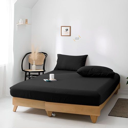Cotton Home Jersey 1PC Duvet Cover Black-220x220, 2pc Pillowcase 48x74+12cm