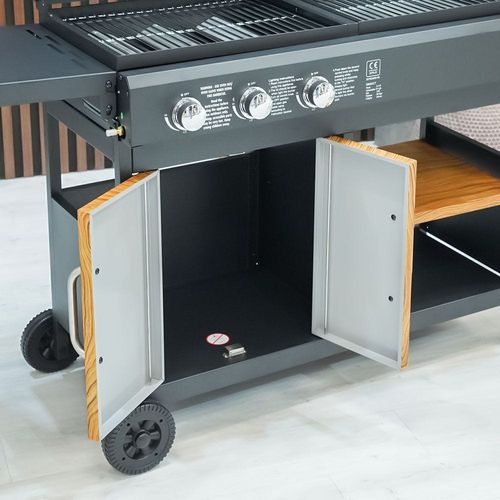 Wood Look Gas & Charcoal BBQ Station