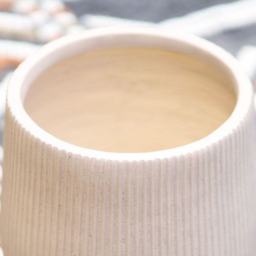 Fiber Clay Pots - Vertical Rib Design - Beige - 22X22X22 Cm