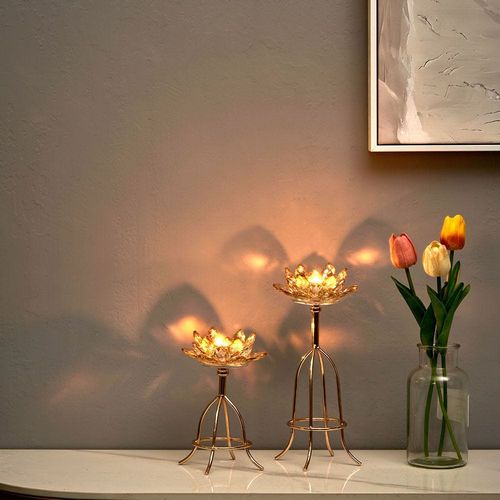 Abriz Candle Holder Gold Metal / Crystal  12 X 12 X 25.5 CM