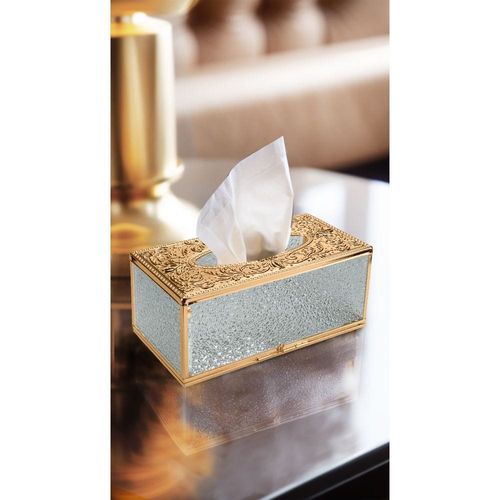 Medalion Metal And Glass Tissue Box 23X12.5X10Cm Titanium Gold