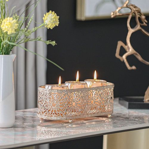 Medalion 3 Piece Metal Candle Holder 29X10.5X11Cm Titanium Gold