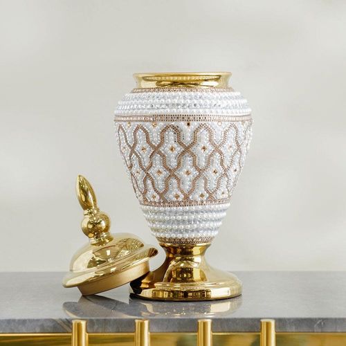 Abriz Pot With Lid Gold-16 x 16 x 38 Cm 