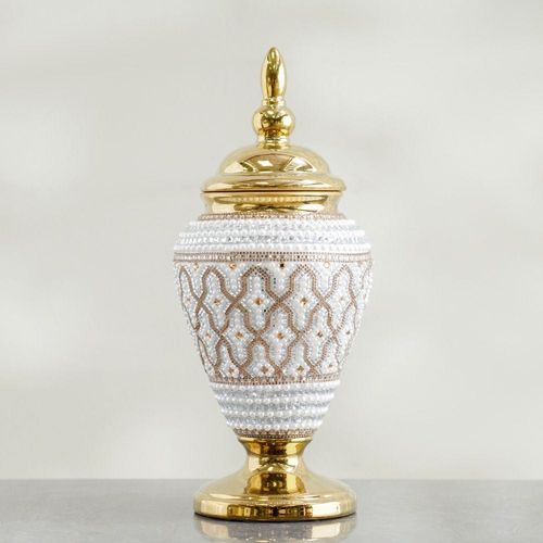 Abriz Pot With Lid Gold-16 x 16 x 38 Cm 