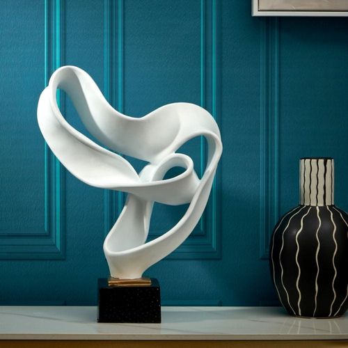 Abriz Abstract Table Deco White Resin   32 X 14 X 45 CM