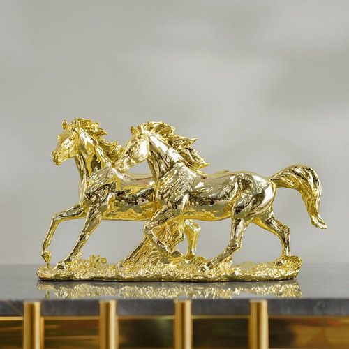 Lori Horse Pair Figurine Electroplated Gold 30.8X11X16.8Cm