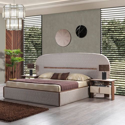 ميلانو - سرير مقاس 180x200 كينج + 2 طاولة جانبية وخزانة ملابس بمرآة - بيج/طبيعي - مع ضمان لمدة 5 سنوات