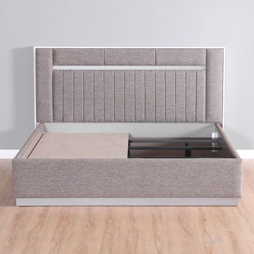 Atlas 180X200 King Bed + 2 Night Stand and Dresser with Mirror + Stool  - Taupe/Cream