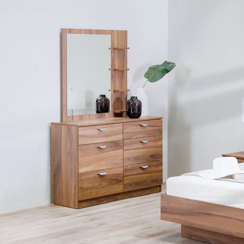 Belfast 180X200 King Bed + 2Xnight Stand And Dresser W/ Mirror - Walnut
