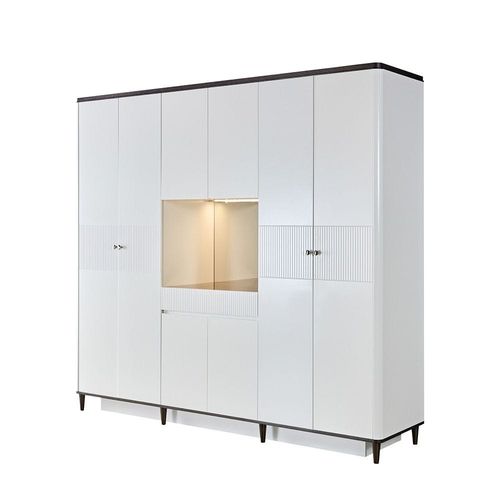 Cattleya 6-Door Wardrobe with Light - Rustic White/Walnut - With 2-Year Warranty