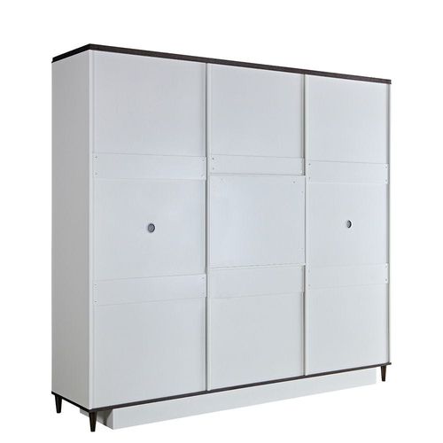 Cattleya 6-Door Wardrobe with Light - Rustic White/Walnut - With 2-Year Warranty